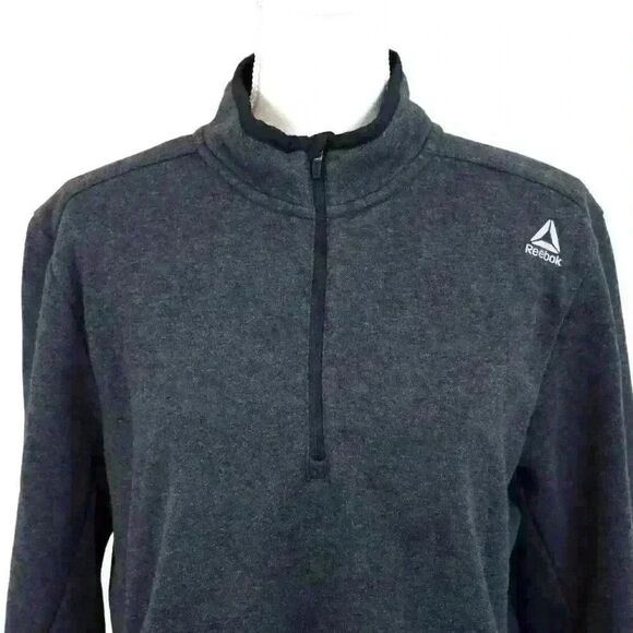 Reebok Gray Fleece Half Zip Mock Neck Sweatshirt Zip Pockets Size Large - Picture 2 of 8